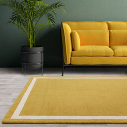 Yellow Plain Handmade Bordered 7mm Pile Stain-Resistant Rug For Bedroom, & Dining Room, Plain Wool Rug-160Cm X 230Cm - thumbnail 2