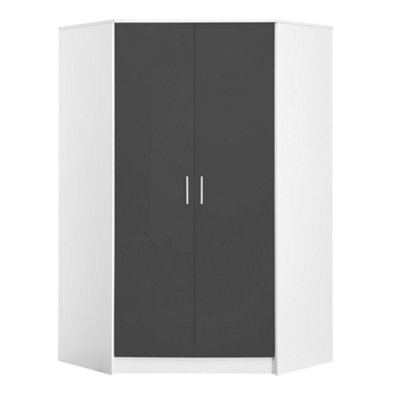 Reflect 2 Door Corner Wardrobe - Grey Gloss & Matt White - 2 Hanging Rails & 8 Shelves - H: 180Cm X W: 103Cm - Modern Design - image 1