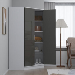 Reflect 2 Door Corner Wardrobe - Grey Gloss & Matt White - 2 Hanging Rails & 8 Shelves - H: 180Cm X W: 103Cm - Modern Design - thumbnail 2