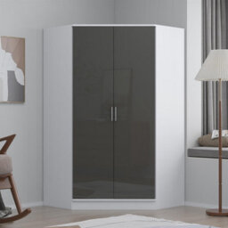 Reflect 2 Door Corner Wardrobe - Grey Gloss & Matt White - 2 Hanging Rails & 8 Shelves - H: 180Cm X W: 103Cm - Modern Design - thumbnail 3