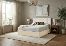 Adore Designs Stafford Plush Velvet Sleigh Bed - 4Ft Small Double - Cream - thumbnail 1