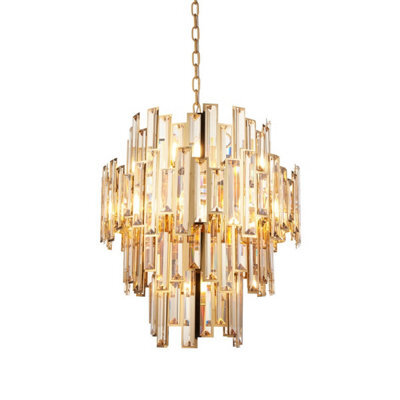 Luminosa Lighting Luminosa Viviana Pendant Ceiling Light Gold Effect Plate, Champagne Crystal, 12X E14 - image 1
