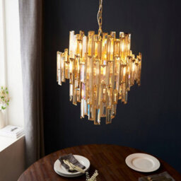 Luminosa Lighting Luminosa Viviana Pendant Ceiling Light Gold Effect Plate, Champagne Crystal, 12X E14 - thumbnail 4