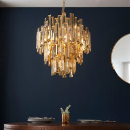 Luminosa Lighting Luminosa Viviana Pendant Ceiling Light Gold Effect Plate, Champagne Crystal, 12X E14 - thumbnail 3