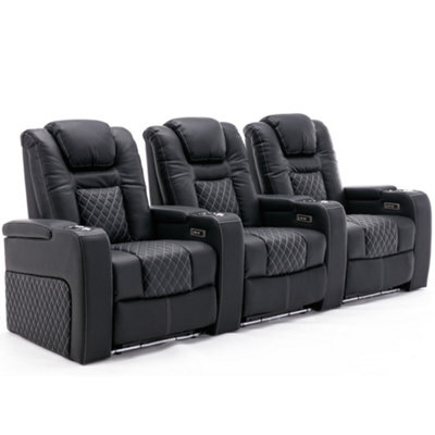 More4Homes Broadway 3 Seater Electric Recliner Cinema Sofa Usb Charging Led Base (Black W White Stitching) - image 1
