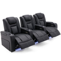 More4Homes Broadway 3 Seater Electric Recliner Cinema Sofa Usb Charging Led Base (Black W White Stitching) - thumbnail 2