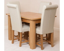 That's Furniture Hampton 120Cm - 160Cm Oak Extending Dining Table And 4 Chairs Dining Set With Washington Ivory Leather Chairs - thumbnail 1
