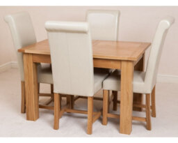 That's Furniture Hampton 120Cm - 160Cm Oak Extending Dining Table And 4 Chairs Dining Set With Washington Ivory Leather Chairs - thumbnail 2
