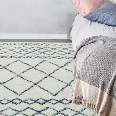 Cream Grey Geometric Luxurious Modern Shaggy Easy To Clean Rug Dining Room-160Cm X 230Cm - image 1