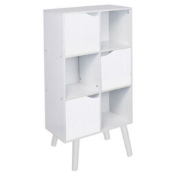 Urbn-Living Urbnliving 91Cm Height 6 Cube White Wooden Bookcase With Beech Legs White Doors Unit Shelves - thumbnail 1
