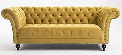 Mustard 3 Seater Handmade Chesterfield Sofa Armchair Settee Love Seat Velvet - D Pro T Homeware