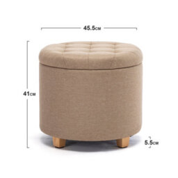 Hnnhome 45Cm Round Linen Padded Seat Ottoman Storage Stool Box, Footstool Pouffes Chair With Lids (Beige) - thumbnail 3