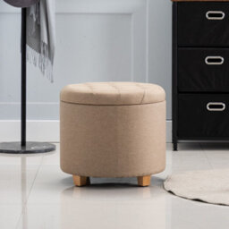 Hnnhome 45Cm Round Linen Padded Seat Ottoman Storage Stool Box, Footstool Pouffes Chair With Lids (Beige) - thumbnail 6