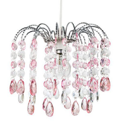Happy Homewares Contemporary Waterfall Pendant Shade With Pink And Clear Acrylic Droplets - image 1