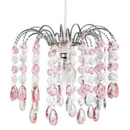 Happy Homewares Contemporary Waterfall Pendant Shade With Pink And Clear Acrylic Droplets