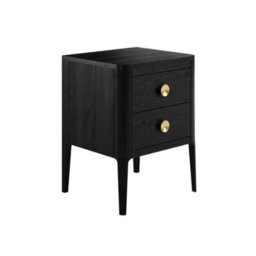 Wyld Haus Bologna Black Oak Bedside Table With Brass Handles And Two Drawers - thumbnail 4