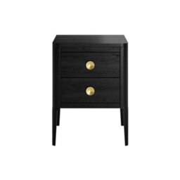 Wyld Haus Bologna Black Oak Bedside Table With Brass Handles And Two Drawers - thumbnail 3