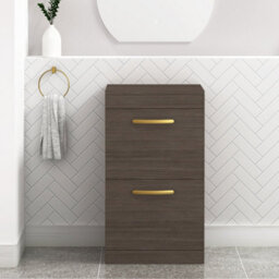 Royal Bathrooms Turin 500mm Grey Elm Floor Standing Worktop Vanity Unit - 2 Drawer With Brushed Brass Handle - thumbnail 1