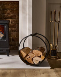 Dibor Traditional Style Black Round Fireside Log Storage Fireplace Firewood Log Holder - thumbnail 6