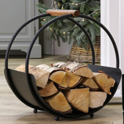 Dibor Traditional Style Black Round Fireside Log Storage Fireplace Firewood Log Holder