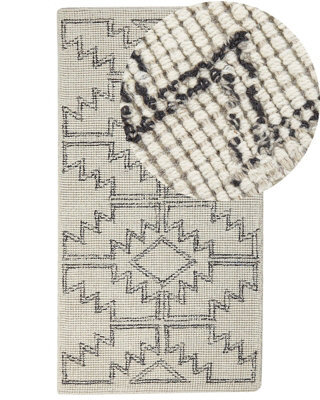 Beliani Hand-Tufted Wool Area Rug Beige And Black Geometric Boho 80 X 150 Cm - image 1