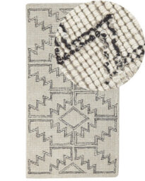Beliani Hand-Tufted Wool Area Rug Beige And Black Geometric Boho 80 X 150 Cm - thumbnail 1