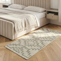 Beliani Hand-Tufted Wool Area Rug Beige And Black Geometric Boho 80 X 150 Cm - thumbnail 2
