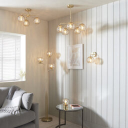 Luminosa Lighting Luminosa Dimple Complete Floor Lamp Satin Brass Plate, Champagne Lustre Glass - thumbnail 4