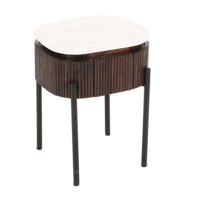 Luxor Mango Wood Bedside Table With Marble Top & Metal Legs - image 1