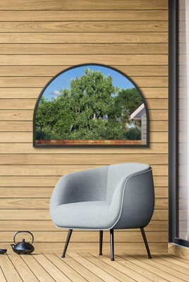 "Mirroroutlet - The Arcus - Black Metal Framed Arched Garden Wall Mirror 49"" X 35"" (125 X 90Cm)" - image 1