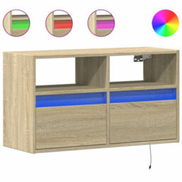 Berkfield Tv Wall Cabinet With Led Lights Sonoma Oak 80X31X45 Cm - thumbnail 2