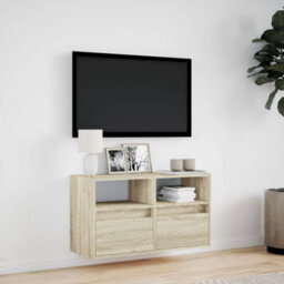 Berkfield Tv Wall Cabinet With Led Lights Sonoma Oak 80X31X45 Cm - thumbnail 4