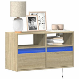 Berkfield Tv Wall Cabinet With Led Lights Sonoma Oak 80X31X45 Cm - thumbnail 1