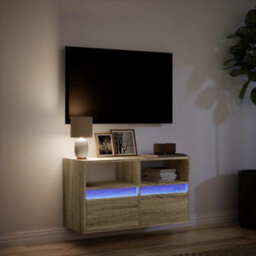 Berkfield Tv Wall Cabinet With Led Lights Sonoma Oak 80X31X45 Cm - thumbnail 5