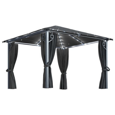 Berkfield Classic Gazebo With Curtain&led String Lights 3X3 M Anthracite Aluminium - image 1