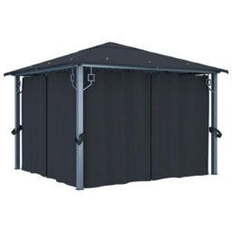 Berkfield Classic Gazebo With Curtain&led String Lights 3X3 M Anthracite Aluminium - thumbnail 4