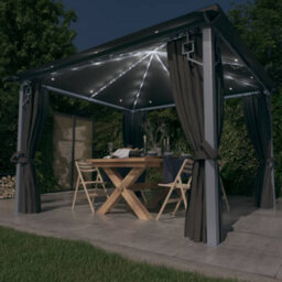 Berkfield Classic Gazebo With Curtain&led String Lights 3X3 M Anthracite Aluminium - thumbnail 2
