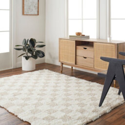 Livabliss Urban Shaggy-Modern Cream Beige Checkered Soft Plush Pile Living Bedroom Rug 160 X 220 Cm Easy Care, Non Shedding - thumbnail 6