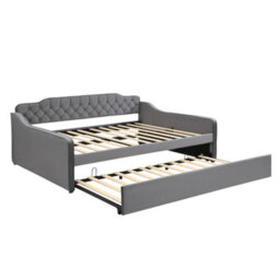 Merax 4Ft6 Double Daybed 135 X 190 Cm, Velvet Sofa Bed With Pull Out Trundle, Upholstered Bed Frame, Youth Bed, Grey - thumbnail 8