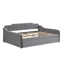 Merax 4Ft6 Double Daybed 135 X 190 Cm, Velvet Sofa Bed With Pull Out Trundle, Upholstered Bed Frame, Youth Bed, Grey - thumbnail 7