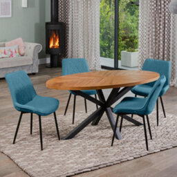 Dosenna Oval Dining Table Set With 4 Bovino Fabric Chairs - Teal