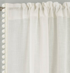 Tyrone Textiles Pair Of Tahiti Cream Pom-Pom Trim Linen Look Voile Panels With Rod Pocket Header 137 Cms - thumbnail 2
