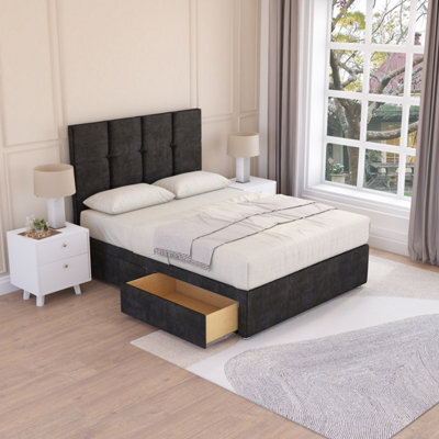 Sloomy Jasmine Black Plush 2Ft6 Memory Foam Bed Set With 2 Drawers, Mattress & Headboard- Small Single - image 1