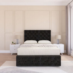 "Sloomy 5Ft Watson Divan Bed Base Black Plush ,no Drawers, 12"" Footboard & 54"" Floor Standing Headboard - King" - thumbnail 2