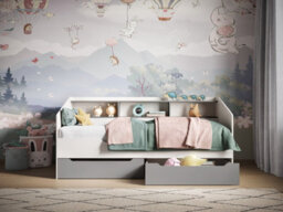 Flair Leni Day Bed With Shelves And Drawers - White/grey - thumbnail 3