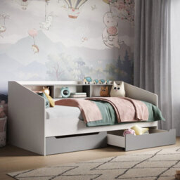 Flair Leni Day Bed With Shelves And Drawers - White/grey - thumbnail 1