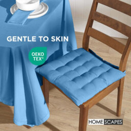 Homescapes Airforce Blue Seat Pads Or Cotton Chair Cushions 40X40 Cm, Set Of 6 Plain Chair Pads For Dining, Kitchen Or Outdoor - thumbnail 3
