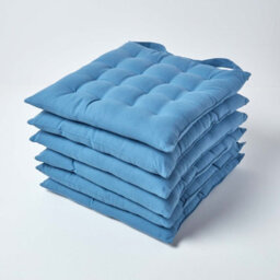 Homescapes Airforce Blue Seat Pads Or Cotton Chair Cushions 40X40 Cm, Set Of 6 Plain Chair Pads For Dining, Kitchen Or Outdoor - thumbnail 1