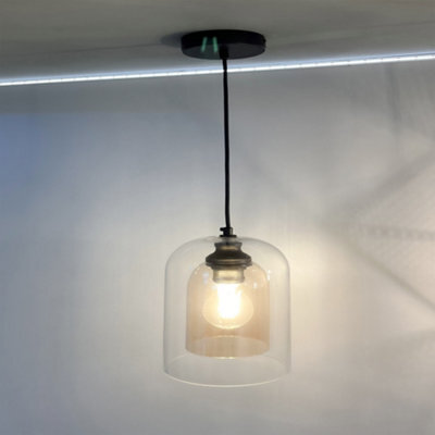 Bubly Bathrooms Danube E27 Ip44 Contemporary Pendant Light With Clear & Smoky Double Glass Shade And Adjustable Flex - image 1