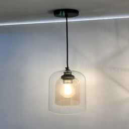 Bubly Bathrooms Danube E27 Ip44 Contemporary Pendant Light With Clear & Smoky Double Glass Shade And Adjustable Flex - thumbnail 1